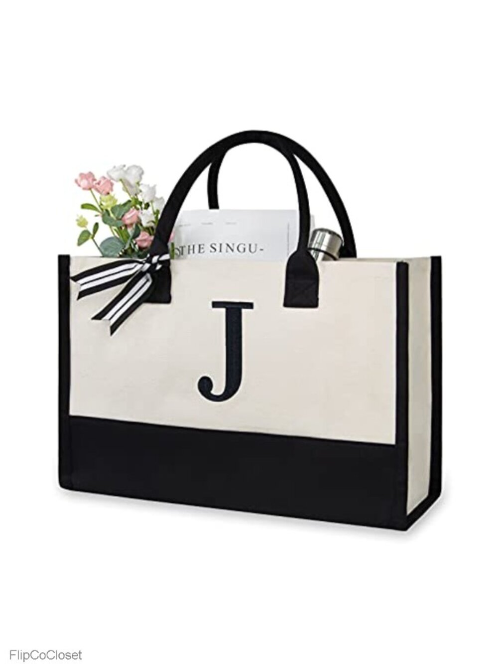 Personalized Initial Canvas Beach Tote Bag Monogrammed Gift